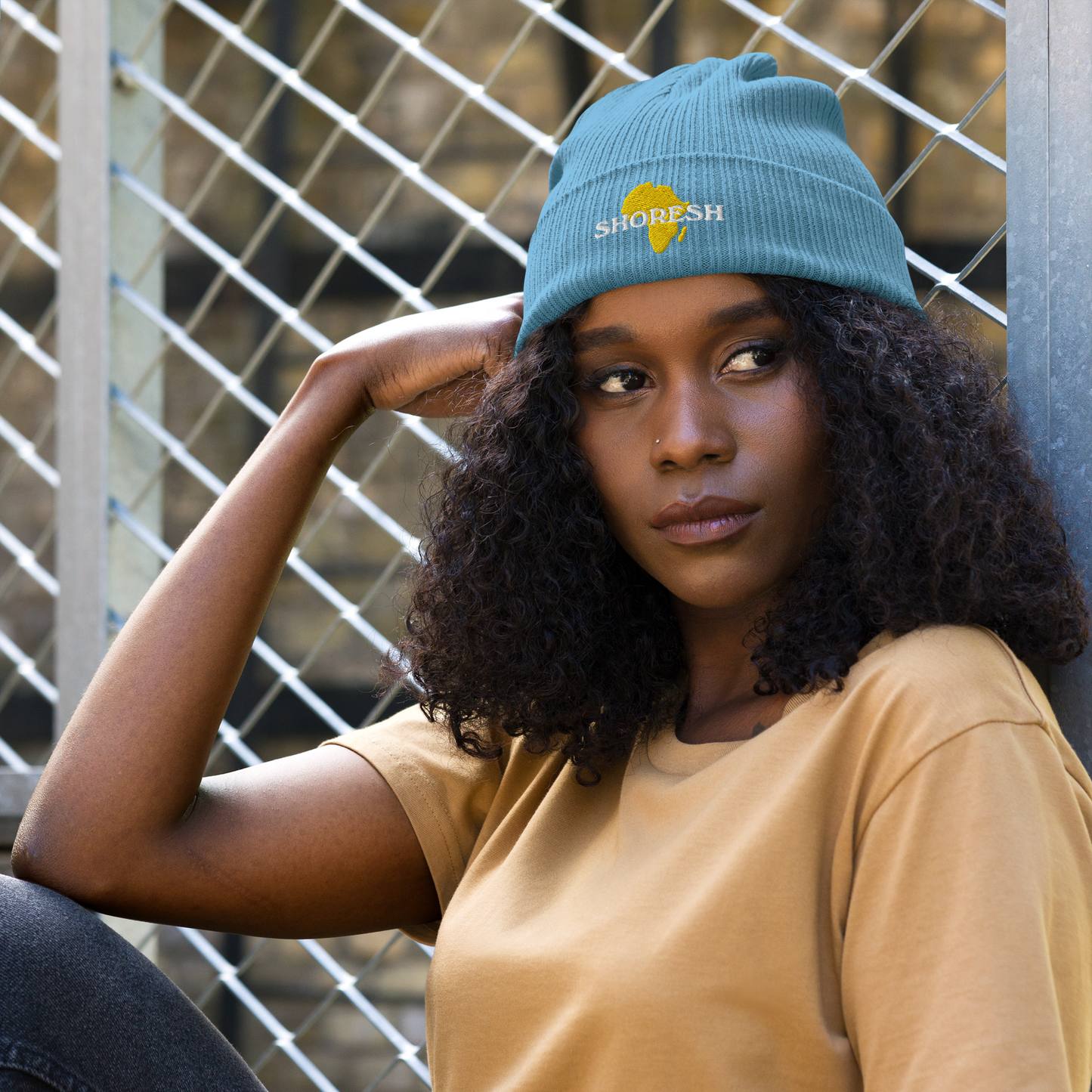 Shoresh Golden African Organic ribbed beanie